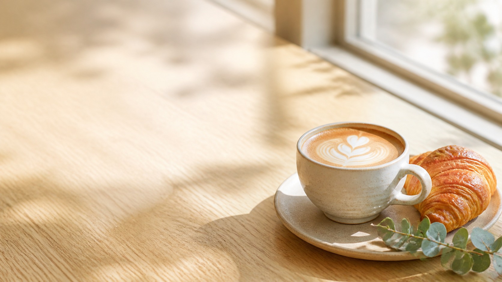 Latte and freshly baked croissant